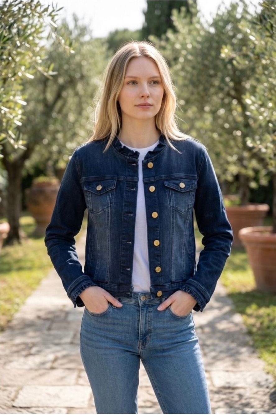 Draper James RSVP Ruffle Collar Stretch Denim Jacket Medium